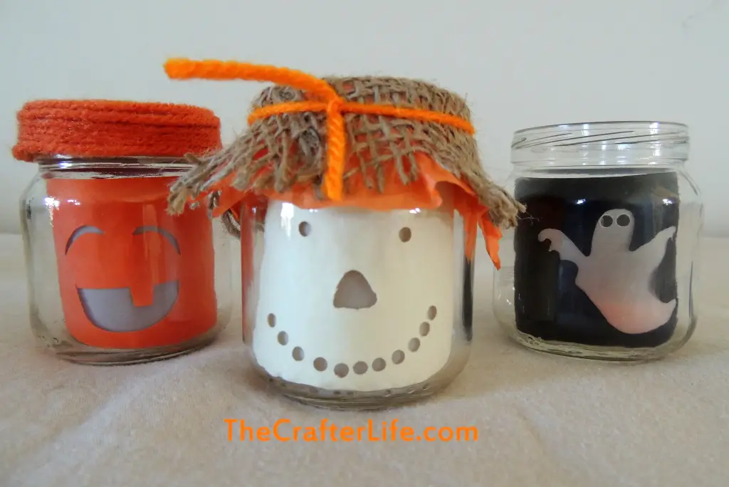 Scarecrow, Pumpkin, Ghost, Candle, Baby food jar