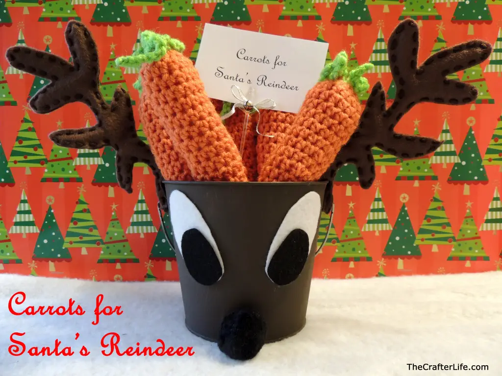 Reindeer Pail with Crochet Carrots