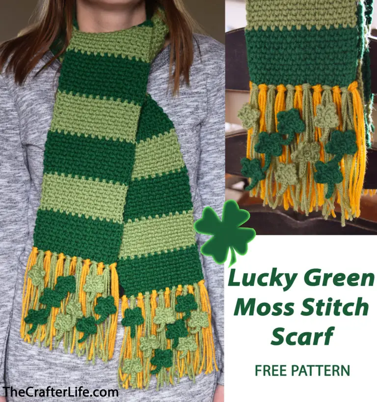 Lucky Green Moss Stitch Scarf